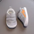Breathable mesh grey toddler walking shoes with orange lightning bolt motif for boys and girls - Size 19/Inner Length 12.2cm / Orange
