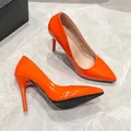 Vibrant orange patent leather pointed-toe stiletto pumps for women elegant party shoes - 34 / Orange Red