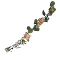 Detail view of artificial French rose and eucalyptus vine garland for home decor. - Champagne