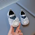 Silver sequin baby girl princess shoes with lace bow and pearls for toddler walking - 16 / Princess Mary Jane Style (MLX-8656) / Silver