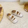 Élégantes chaussures en cuir Mary Jane crème pour fille avec doubles nœuds et bout fendu. - Taille 21 / 13.5cm / Blanc Cassé