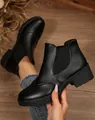 Schwarze Chelsea Boots für Damen mit Blockabsatz, Wingtip-Brogue-Details und Schlupfdesign - 35 / Schwarz