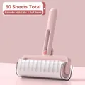 Pink foldable lint roller with protective cover and 60 tearable sticky sheets - 1 Handle + 1 Roll / Sakura Pink