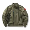 Army green MA-1 flight jacket featuring tactical multi-pocket design and ribbed cuffs. - S / Tops / Khaki