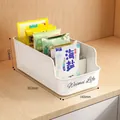 White PET plastic seasoning packet storage box with adjustable dividers for kitchen cabinet - Narrow Long Style (With Divider) / Cream