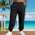 Men's stylish black heavy-weight cargo joggers with drawstring waist and cuffed ankles. - S / Bottoms / Black