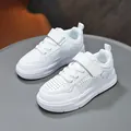 Children's lightweight white leather sneakers with hook and loop closure for casual wear - 27 / White