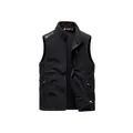 Men's outdoor polar fleece vest in solid black color with zipper and pockets - M / Tops / Black