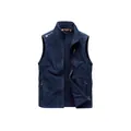 Men's navy blue polar fleece vest with standing collar and zipper pockets - M / Tops / Navy Blue