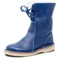 Stylish blue leather snow boots with faux fur lining and white stitching detail - 35 / Blue
