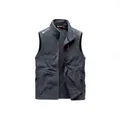 Warm charcoal grey sleeveless fleece vest for men with multiple functional zip pockets - M / Tops / Gray