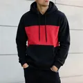Men's stylish autumn winter fleece hoodie featuring a bold black and red color-block design - S / Tops / Black Red