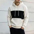 Men's stylish color-blocked fleece hoodie in cream and black for autumn fashion - S / Tops / Beige Black