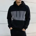 Men's casual outdoor hoodie in black and grey color-blocked fleece style - S / Tops / Black and Gray
