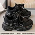 Breathable all-black chunky sneakers for girls with thick soles and durable straps - 26 / Black