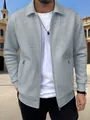 Casual men's grey textured knit jacket with full-length zipper and side pockets - S / Tops / Light Gray