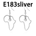 Close-up detail of stylish silver Africa map outline earrings featuring a small heart charm - Africa Map Heart Pendant Hook Earrings (E183) / Silver
