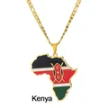 Detalle del colgante mapa de África con bandera de Kenia en acero inoxidable - Mapa de Kenia / Dorado