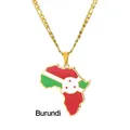 Collana con ciondolo a forma di Africa e bandiera del Burundi in acciaio dorato - Mappa del Burundi / Oro