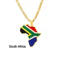 Dettaglio del ciondolo a mappa dell'Africa con bandiera sudafricana su catena in acciaio - Sudafrica / Oro