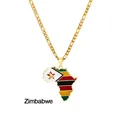 Dettaglio del pendente a mappa dell'Africa in acciaio inox con bandiera dello Zimbabwe - Zimbabwe / Oro