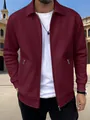 Men's casual burgundy textured winter zip-up jacket with pockets and classic collar - S / Tops / Burgundy