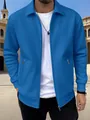 Chaqueta azul para hombre con cremallera, textura de gofre y bolsillos con cremallera - Azul zafiro