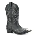 Close-up detail of black western cowboy boots with embroidery and metal toe - 41