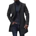 Detailed view of classic men's mid-length black wool overcoat featuring elegant notch lapels - S / Tops / Black