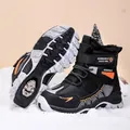 Warm children's snow boots with plush lining and ice cleats for winter outdoor skiing - 30 / Black & Orange