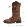 Brown faux leather mid-calf Western boot for women with shaft and heel measurement details - 35 / Dark Brown