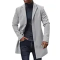 Detail view of a men's light grey mid-length woolen overcoat with professional fit - S / Tops / Gray