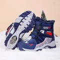 Blue children's winter snow boots with thick fleece lining and non-slip spiked soles - 30 / Dark Blue