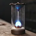 Backflow incense burner with lotus design and LED light inside a windproof glass cover - Lotus Leaf LED Model