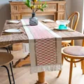 Chemin de table bohème tissé en coton avec motifs de losanges rouges et des franges - MX15 (Corde de coton quadrillée avec glands) / 30x50cm / Rouge