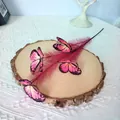 Decorative artificial reed branch featuring four realistic pink butterflies for home - Rose Red