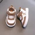 Toddler walking sneakers made of waterproof leather with brown and white design - Inner Length 12.5cm / Size 16 / Khaki