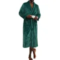 Détail d'un peignoir en flanelle vert émeraude pour homme à la texture douce - Vert