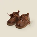 Bottines Martin classiques en cuir marron pour enfants, style britannique et semelle souple - Taille 30 (Longueur intérieure 19cm) / Brun (Doublé de Polaire)