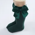 Dark green baby knee-high socks with large satin bow detail - Green
