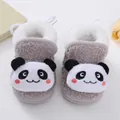 Detailed close-up of gray panda baby booties with warm white fleece lining for winter - Size 12 (Inner Length 11cm) / Gray