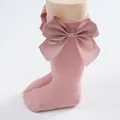 Sweet pink knee-high baby socks with oversized satin bow detail - Dusty Pink