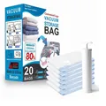 Set of 20 transparent vacuum storage bags with manual hand pump and retail packaging - 20 Pieces/Pack with Manual Pump / Transparent Blue