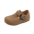 Classic brown suede children's loafers with a durable metal buckle strap - Size 21 (Inner 13.6cm) / Khaki