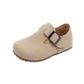Beige suede T-strap kids Birkenstock-style shoes featuring a classic metal buckle - Size 21 (Inner 13.6cm) / Beige