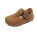 Brown suede children's Birkenstock style shoe with metal buckle closure - Size 21 (Inner 13.6cm) / Camel
