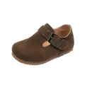 Dark brown suede children's buckle shoes for spring and autumn for boys and girls - Size 21 (Inner 13.6cm) / Brown
