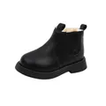 Elegantes botas Chelsea Martin negras para niños con forro de felpa cálida para el invierno - Negro