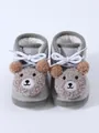 Detailed view of cute grey baby winter booties featuring a plush teddy bear face design - Size 12 (Inner Length 11CM) / Grey Bear