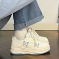 Cute cream and blue platform sneakers featuring 3D butterfly details for school girls - 31 / Blue